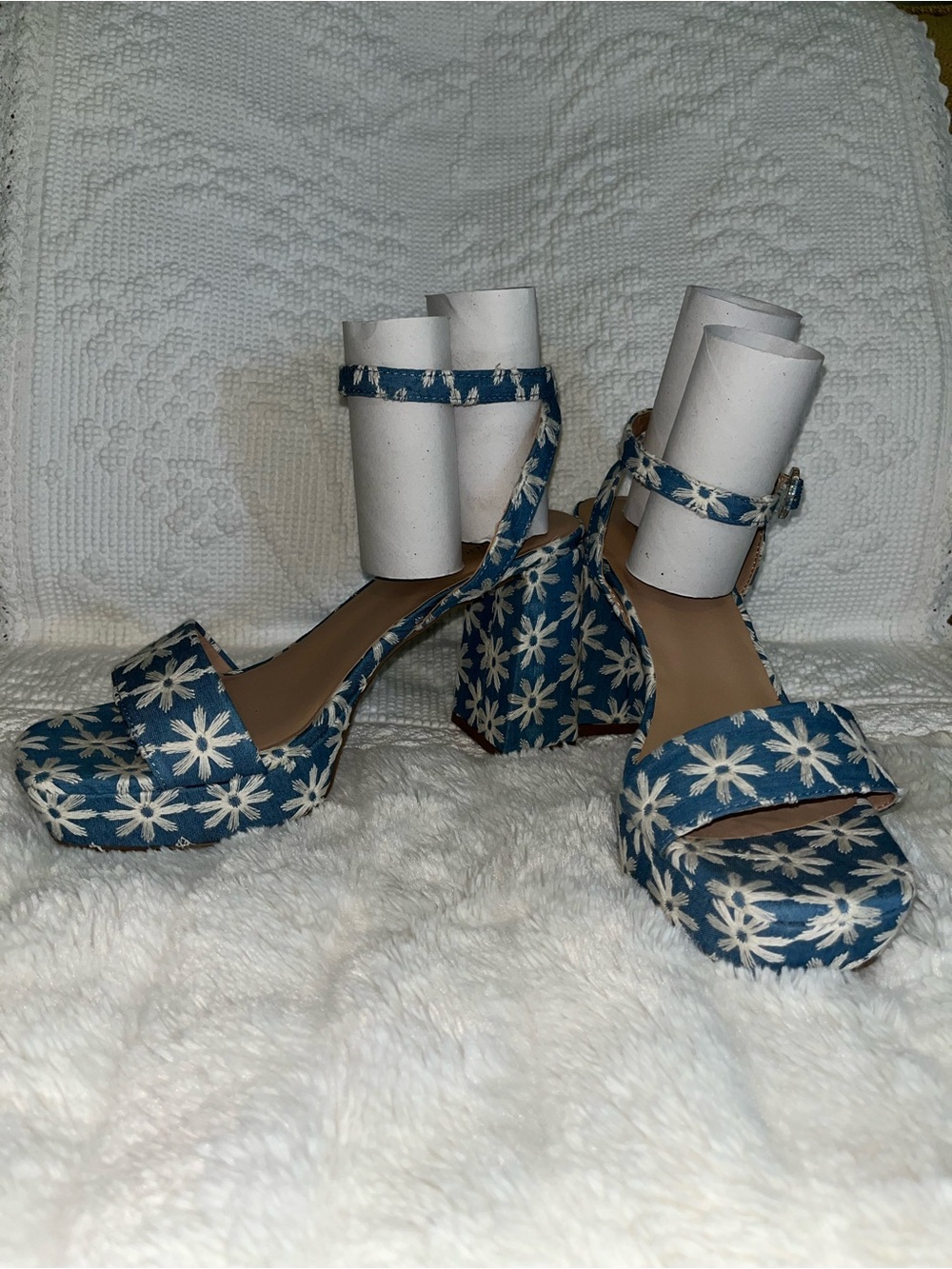 Maurices Blue Floral Platform Sandals with Ankle Strap